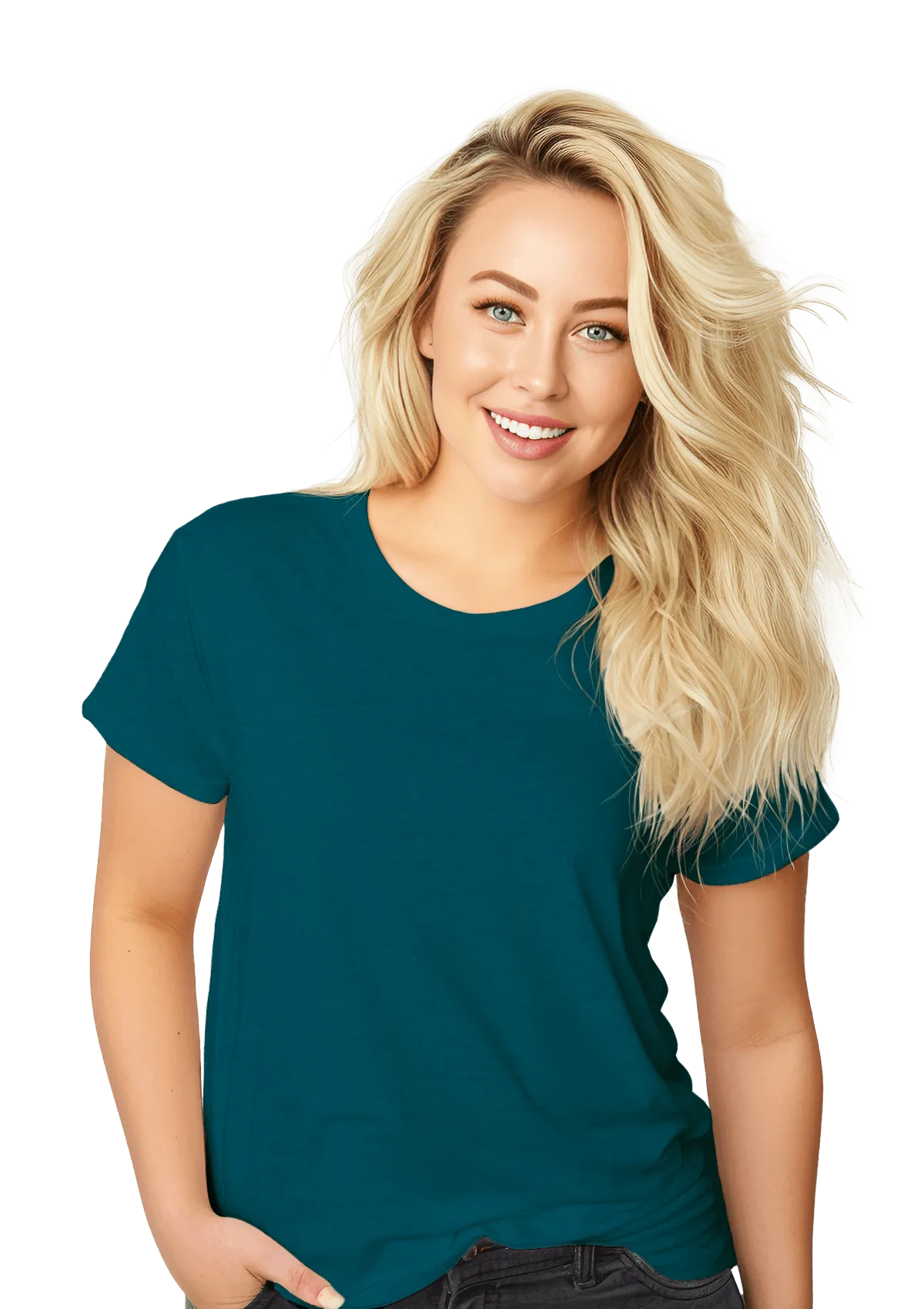 Perfect TShirt Co Women's Short Sleeve Crew Neck Heather Relax Fit T-Shirt - Deep Teal