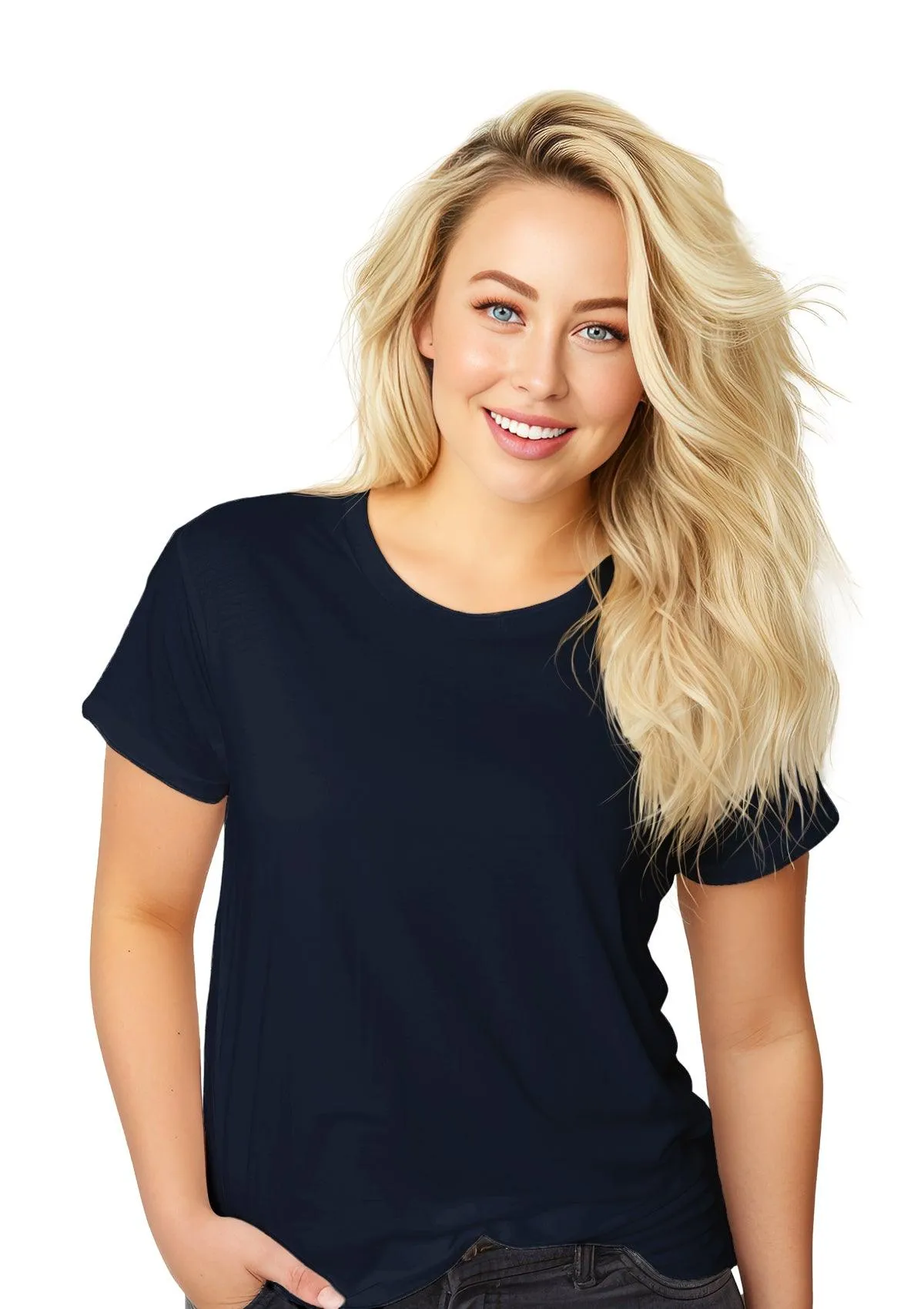 Perfect TShirt Co Women's Short Sleeve Crew Neck Navy Blue  Relax Fit T-Shirt