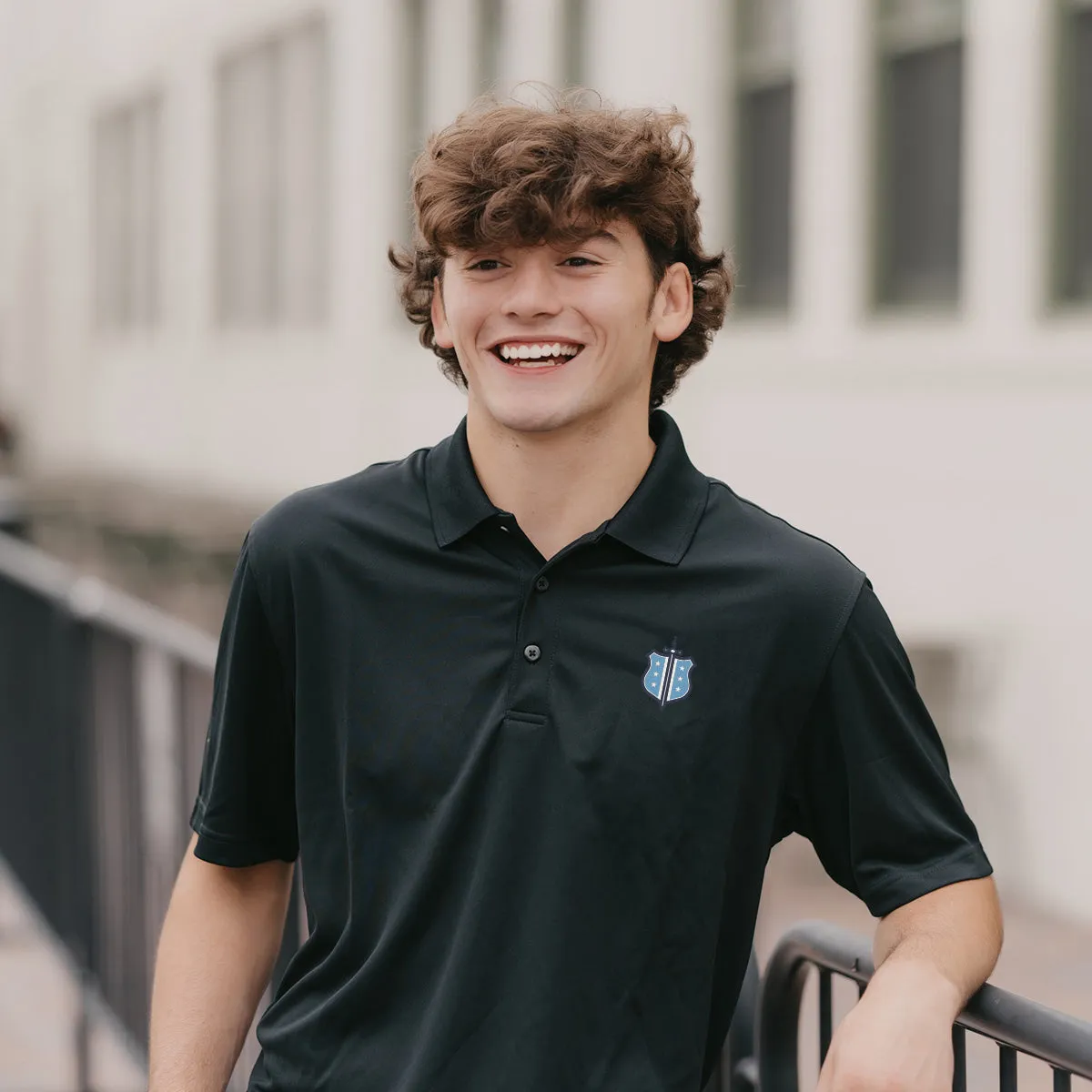 Phi Delt Crest Black Performance Polo