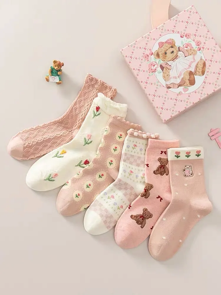 Pink Bear Cotton Socks