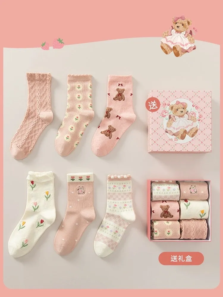 Pink Bear Cotton Socks