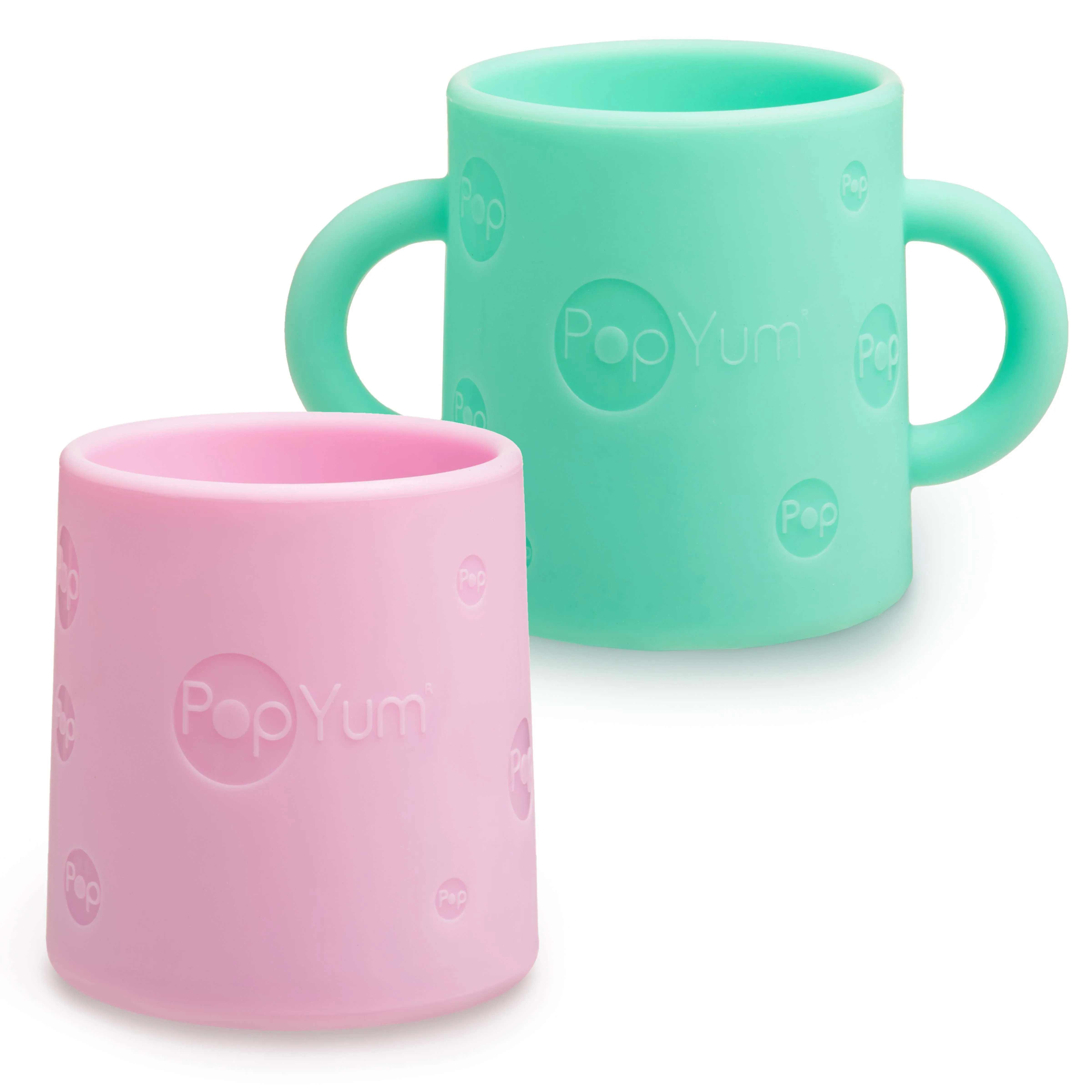 PopYum Silicone Training Cup 2-Pack (Green and Pink)