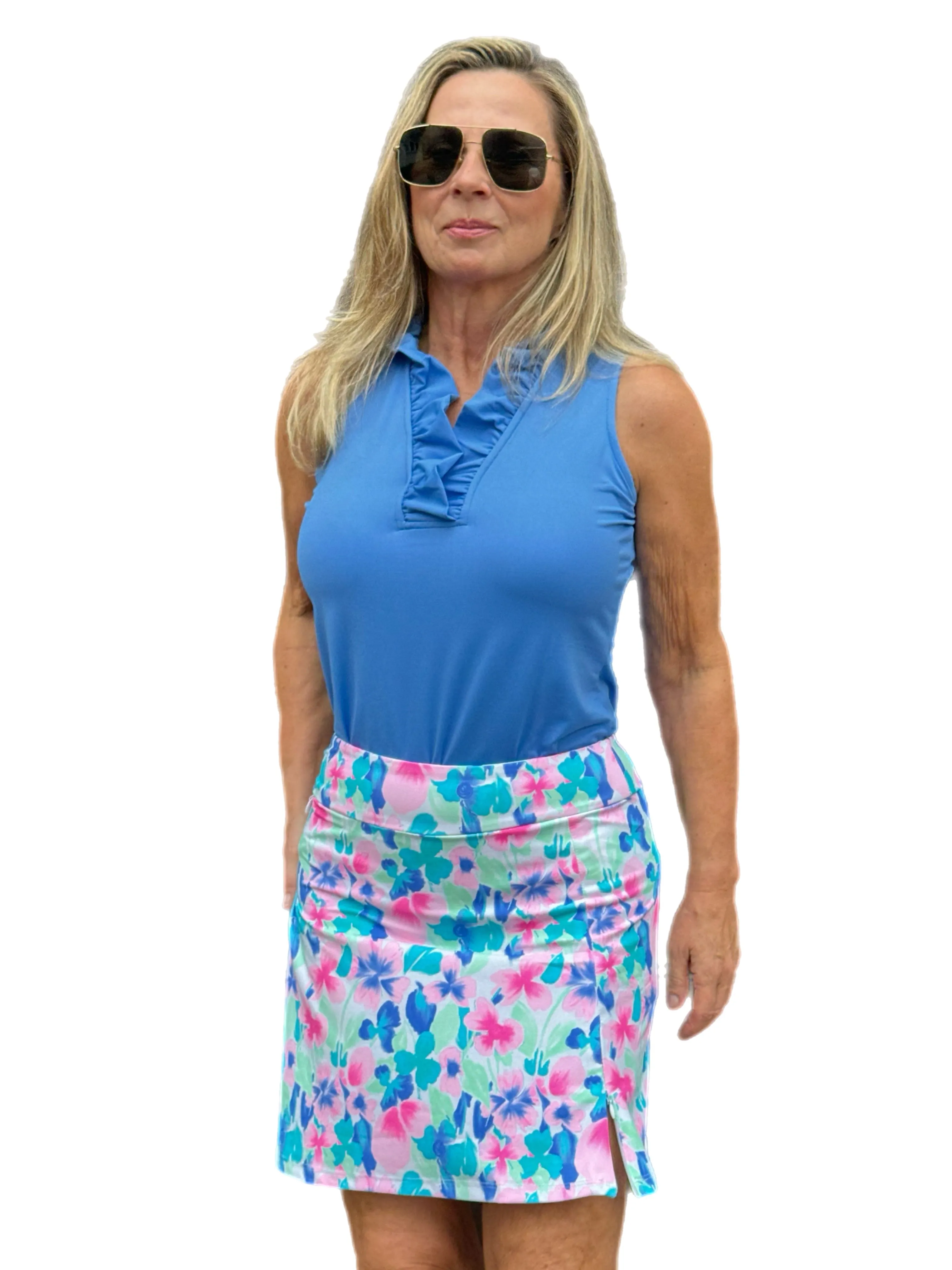 Pull-on Zip Skort with UPF50  Pastel Flowers