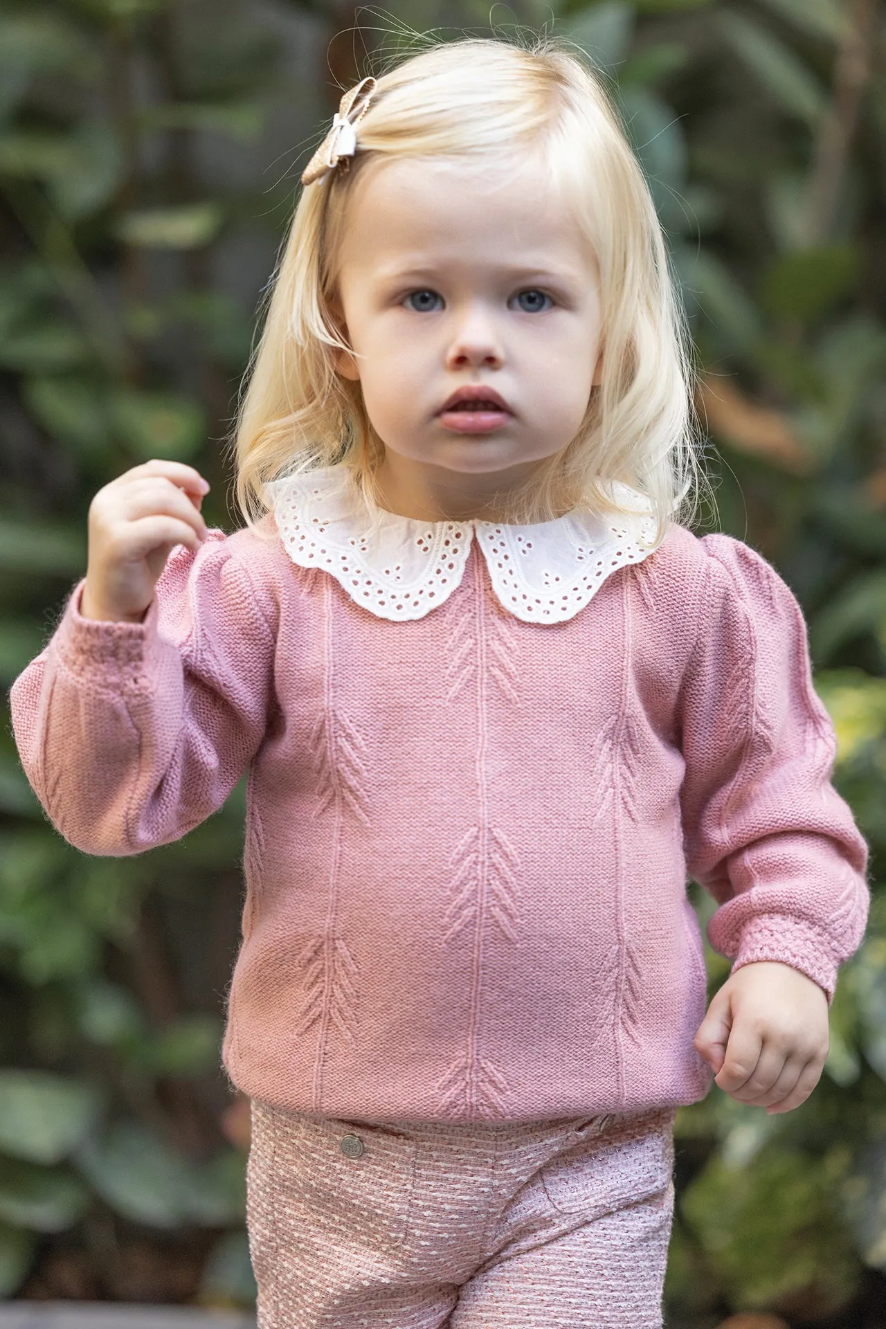 Pull - Vieux rose col broderie anglaise