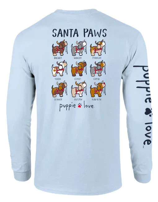 Puppie Love Santa Paws Reindeer Pups Adult Long Sleeve Tee