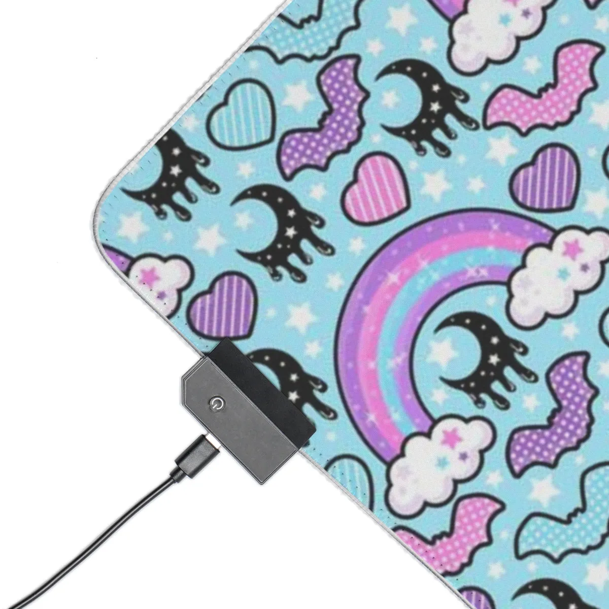 Rainbow Spooky Bats Blue LED Gaming Mouse Pad