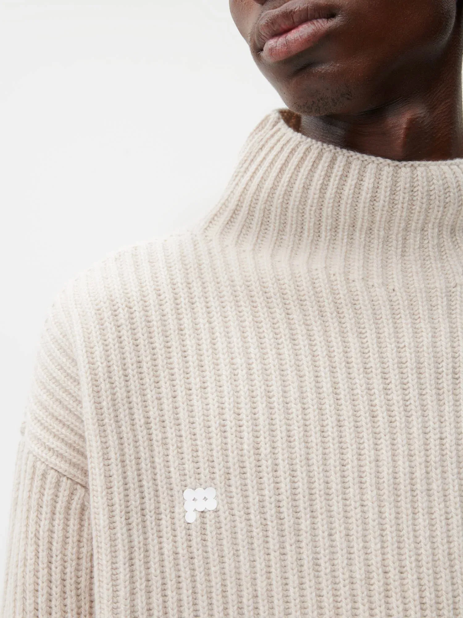 Recycled Cashmere Funnel-Neck Sweater—oatmeal