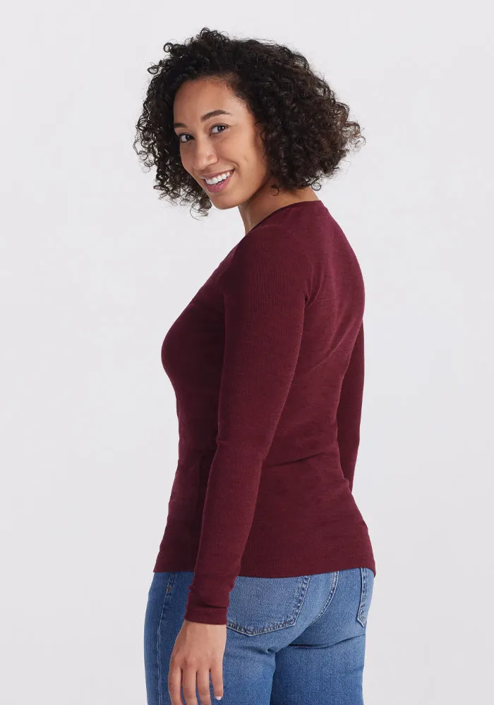 Reese Ribbed Henley - Cranberry Melange