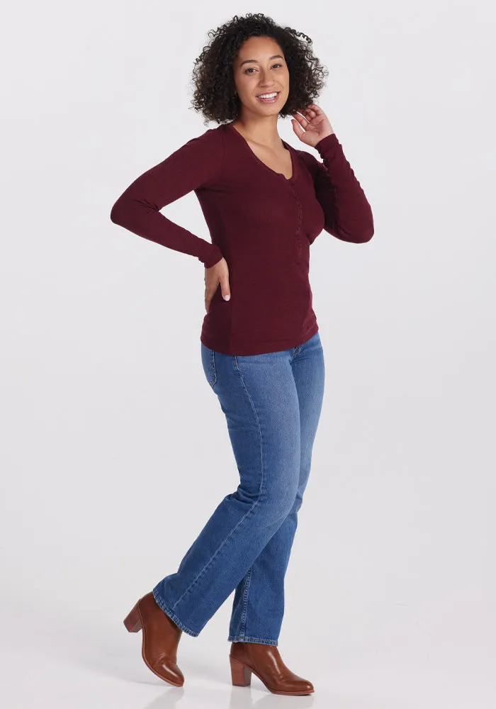 Reese Ribbed Henley - Cranberry Melange