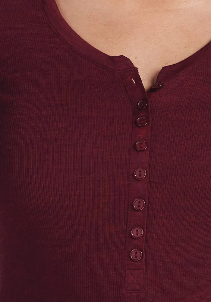 Reese Ribbed Henley - Cranberry Melange