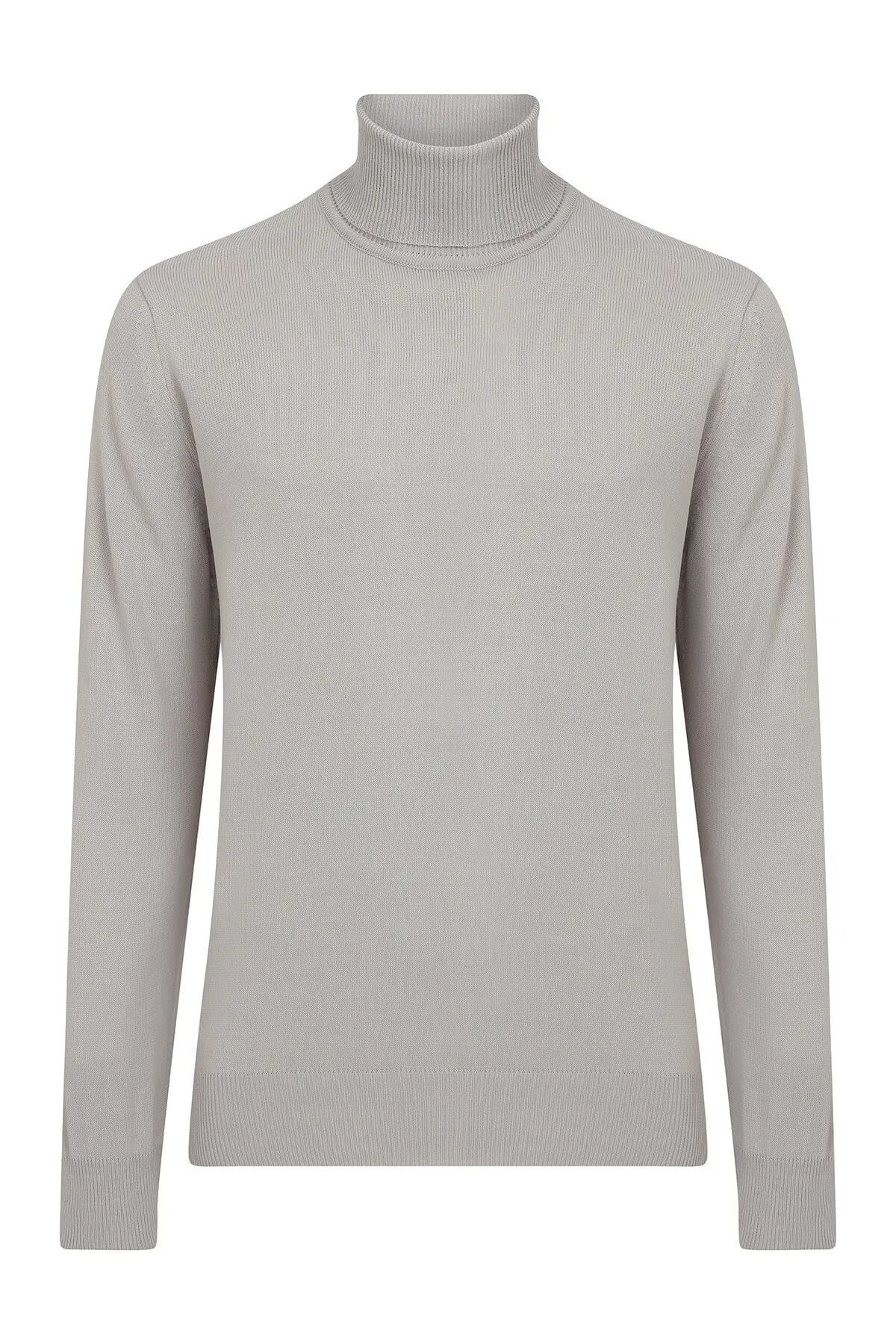 Regular Fit Basic Plain Light Gray Turtleneck Sweater