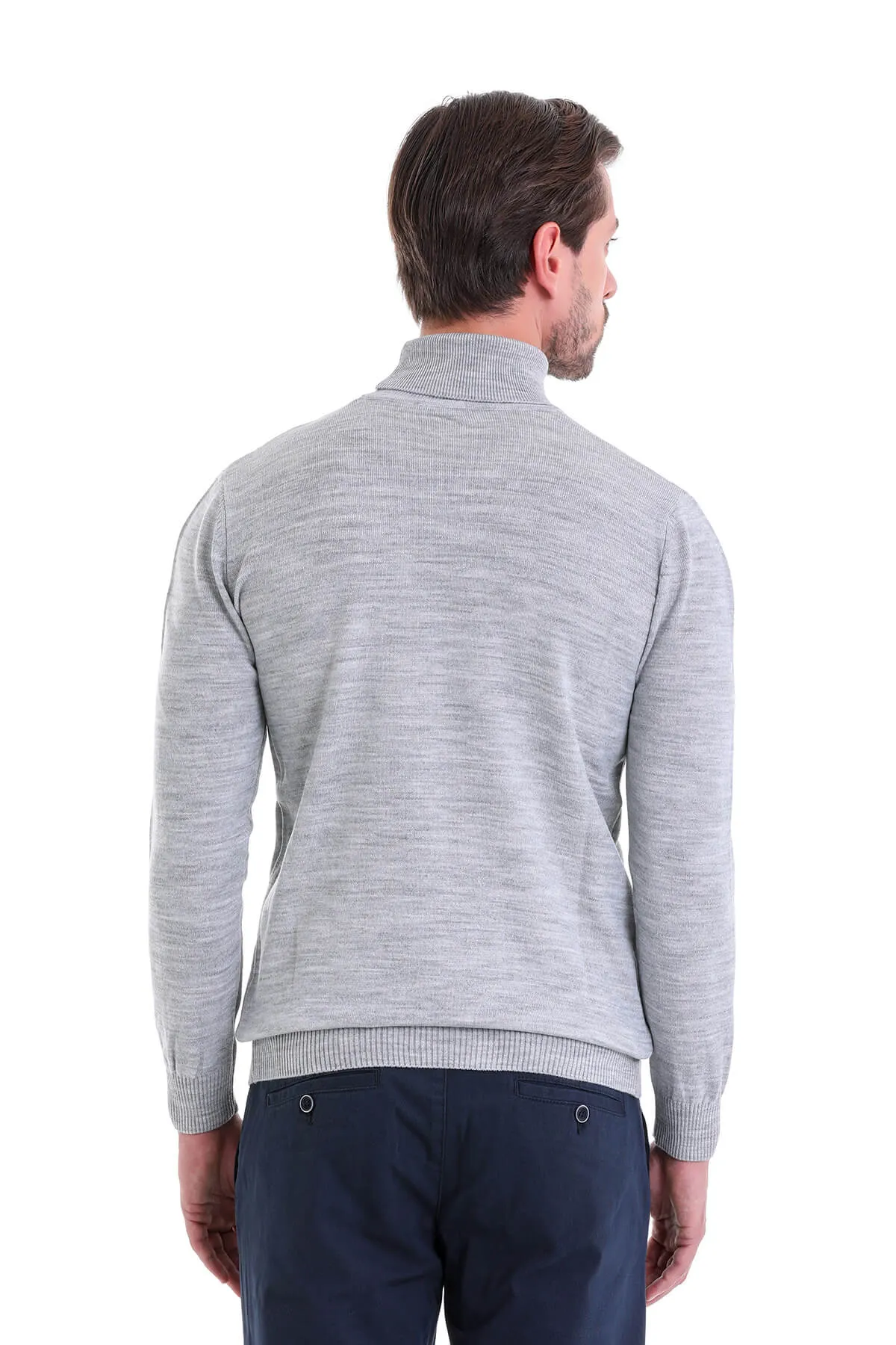 Regular Fit Basic Plain Light Gray Turtleneck Sweater