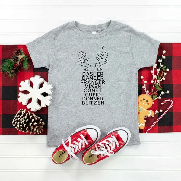 Reindeer Names Antlers Toddler Graphic Tee