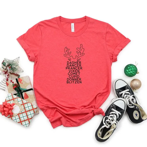 Reindeer Names Antlers Youth Graphic Tee