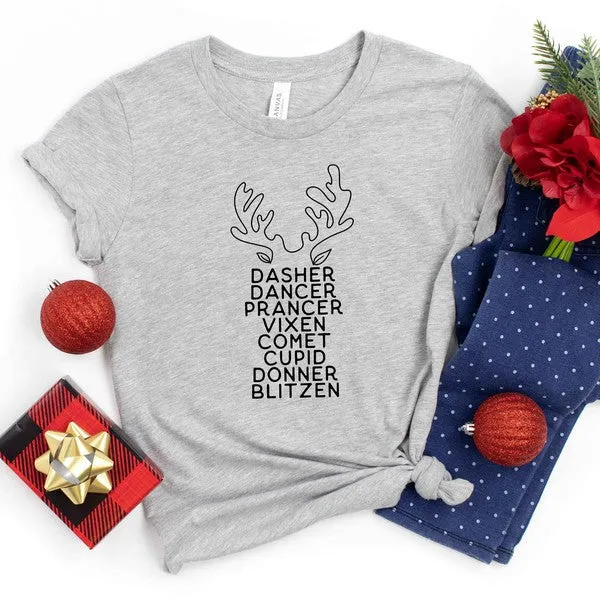 Reindeer Names Antlers Youth Graphic Tee