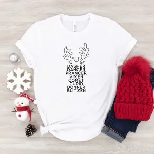 Reindeer Names Antlers Youth Graphic Tee