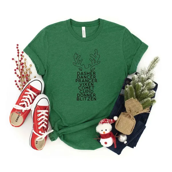 Reindeer Names Antlers Youth Graphic Tee