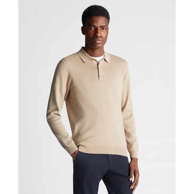 Remus Uomo Relaxed Fit Long Sleeve Polo Shirt 58690 Stone