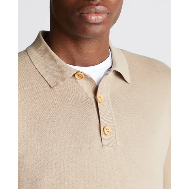 Remus Uomo Relaxed Fit Long Sleeve Polo Shirt 58690 Stone