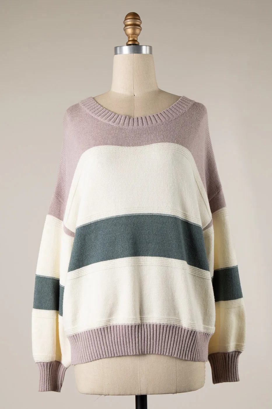 RIBBED TRIM COLOR BLOCK KNIT SWEATER 1 PACK