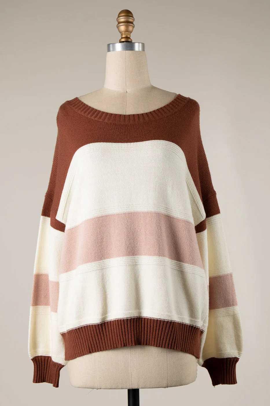 RIBBED TRIM COLOR BLOCK KNIT SWEATER 1 PACK