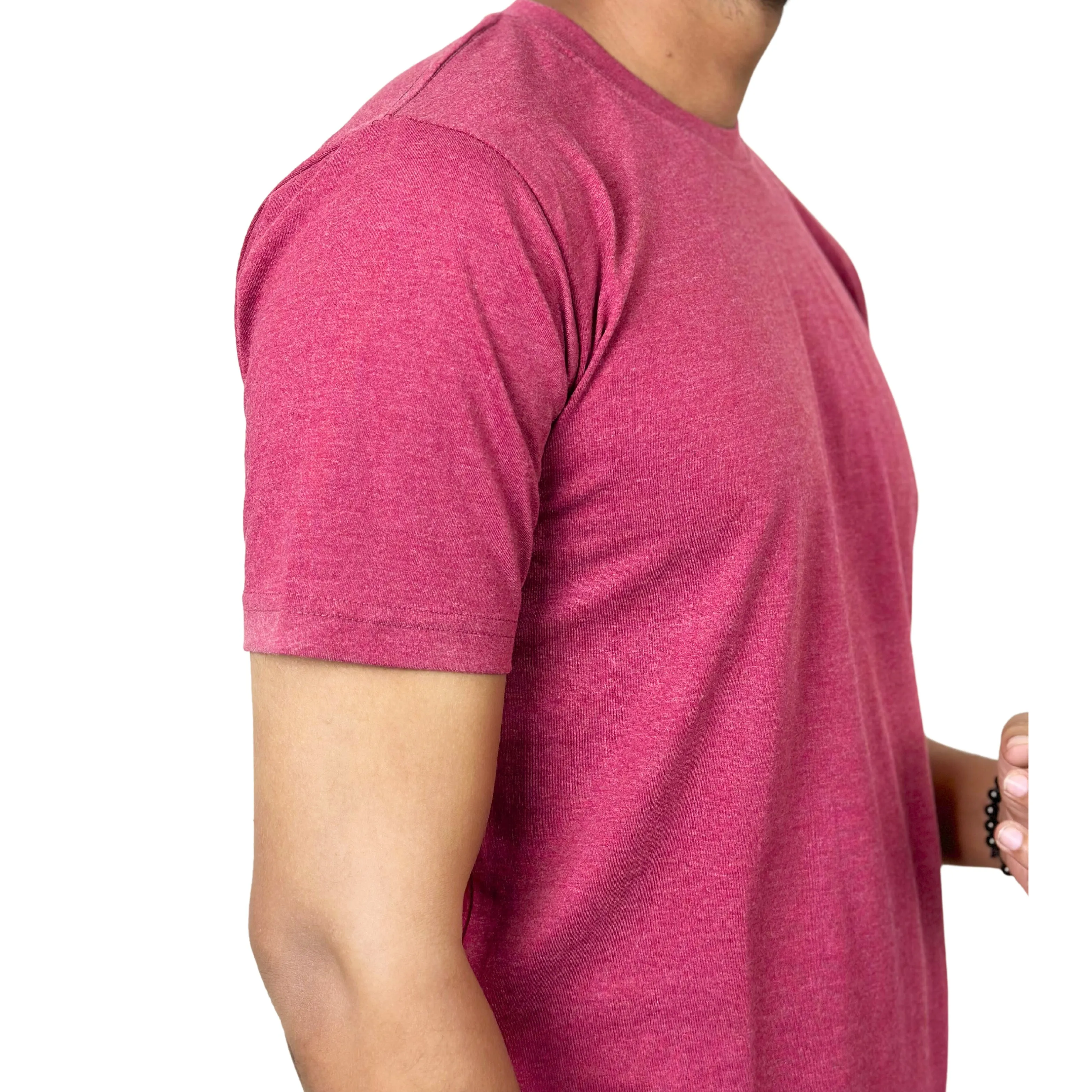 Round Neck Maroon Melange Half Sleeve