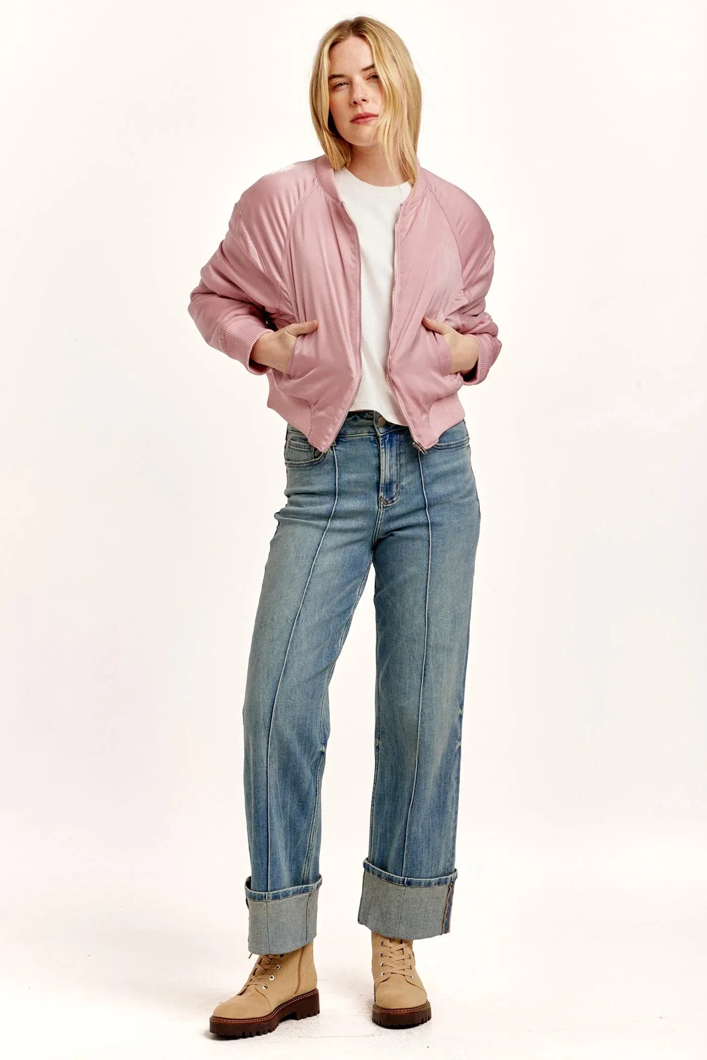 Samaria Relaxed Bomber Jacket - Satin Pink