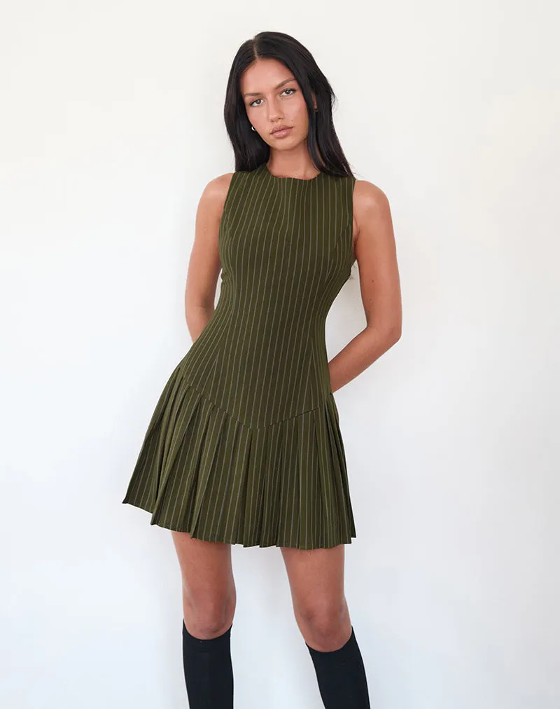 Semasa Mini Dress in Khaki Pinstripe