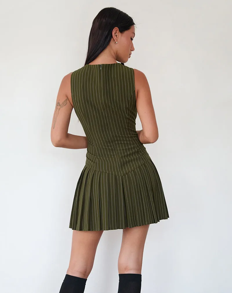 Semasa Mini Dress in Khaki Pinstripe