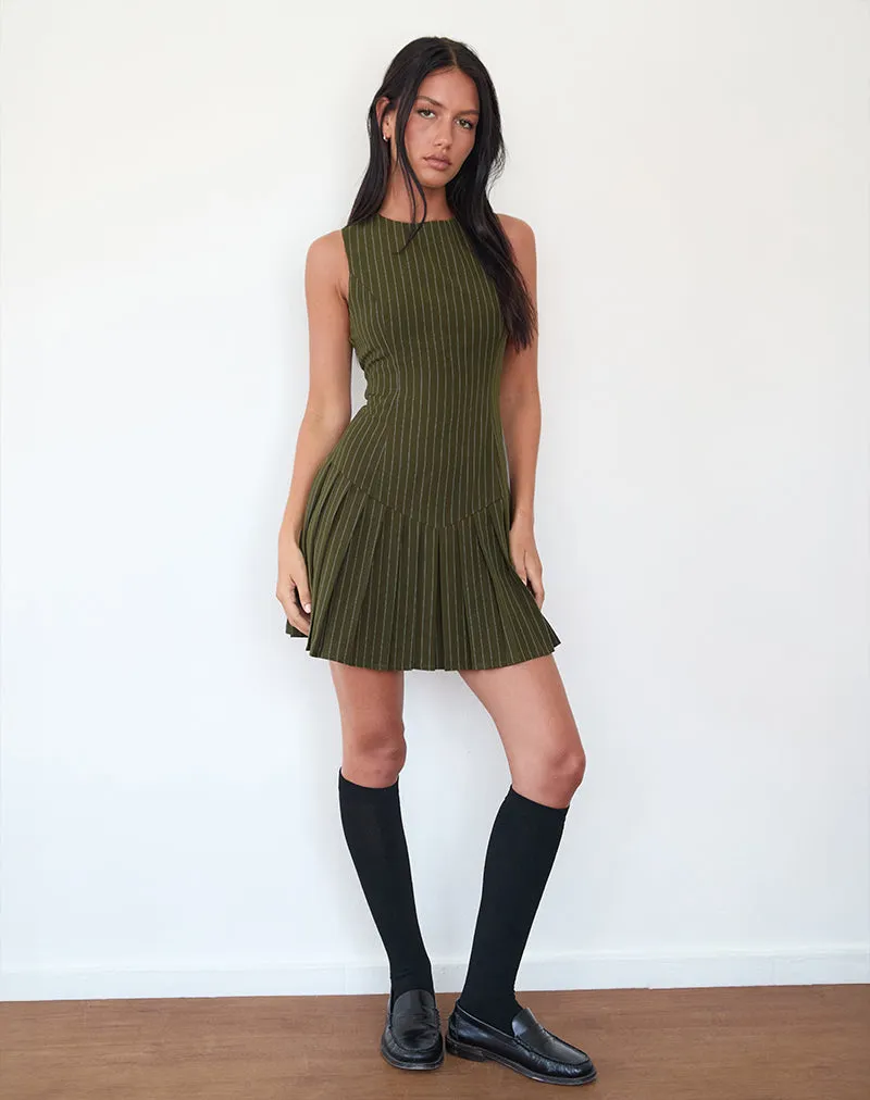 Semasa Mini Dress in Khaki Pinstripe