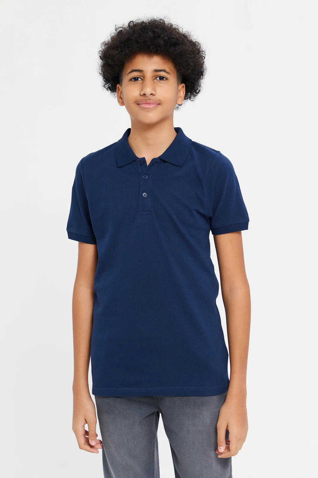 Senior Boys Navy And Grey Polo Shirts Set (2 Piece)