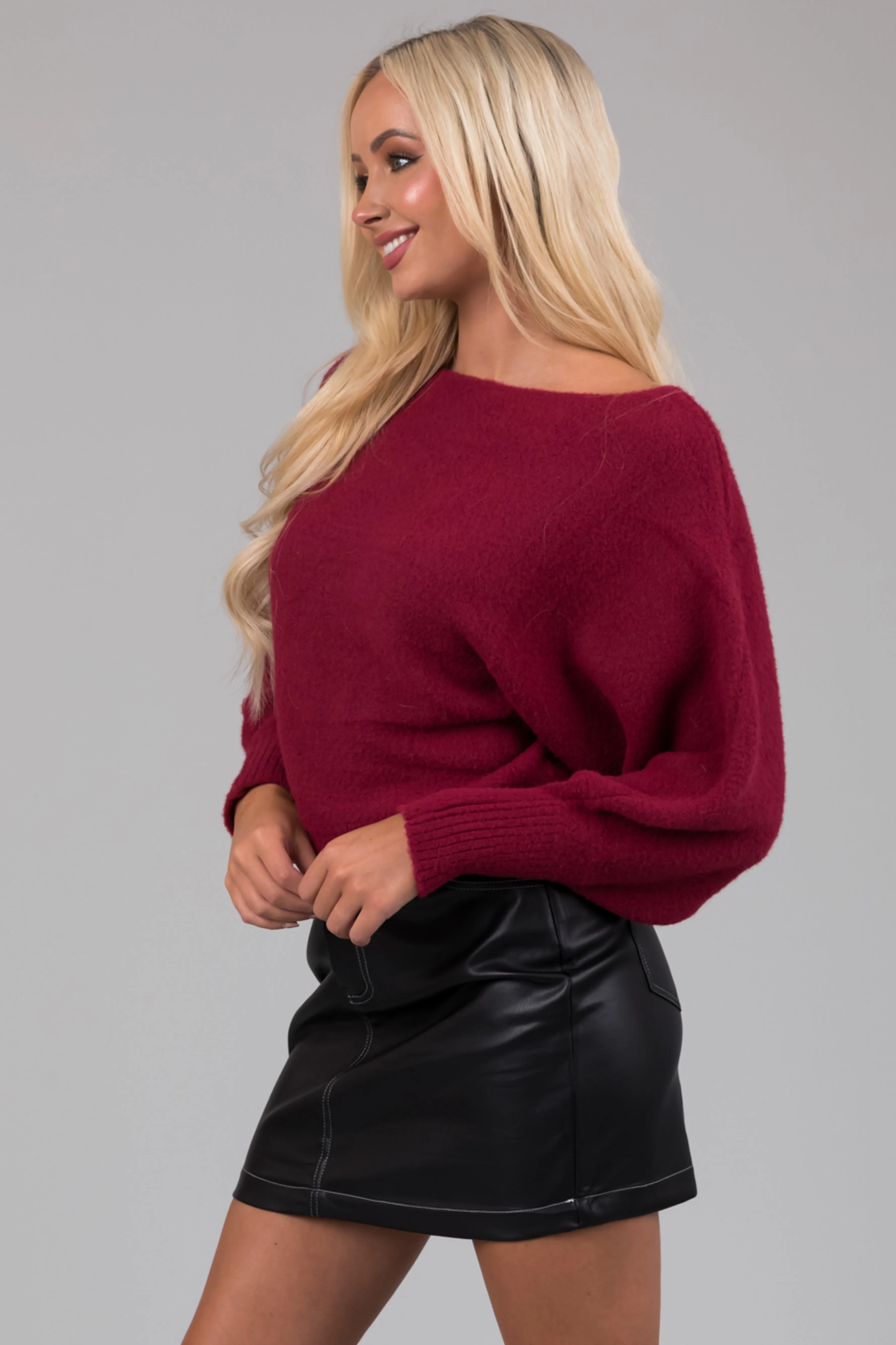 She Sky Hibiscus Fuzzy Dolman Sleeve Sweater