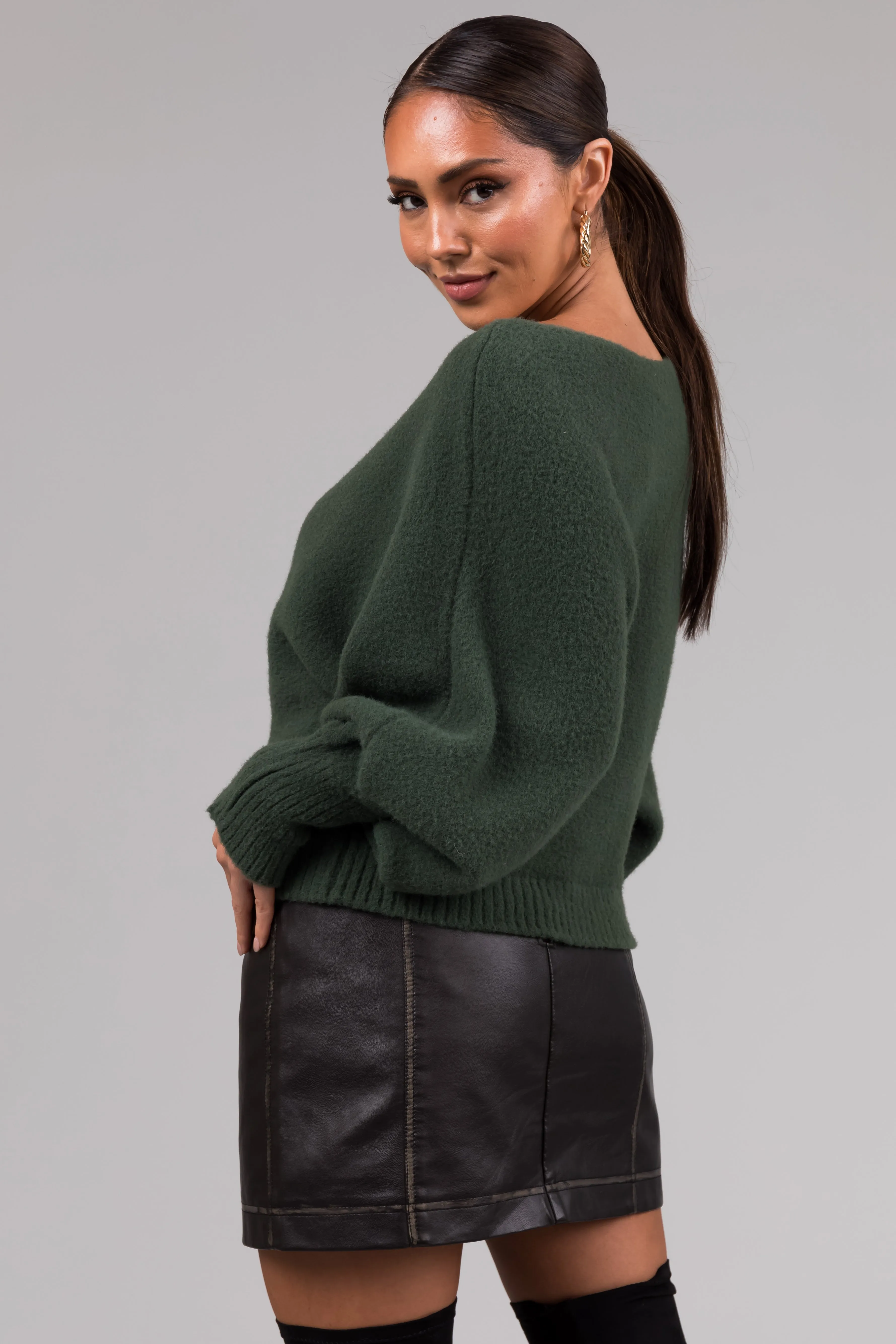 She Sky Olive Fuzzy Dolman Sleeve Sweater