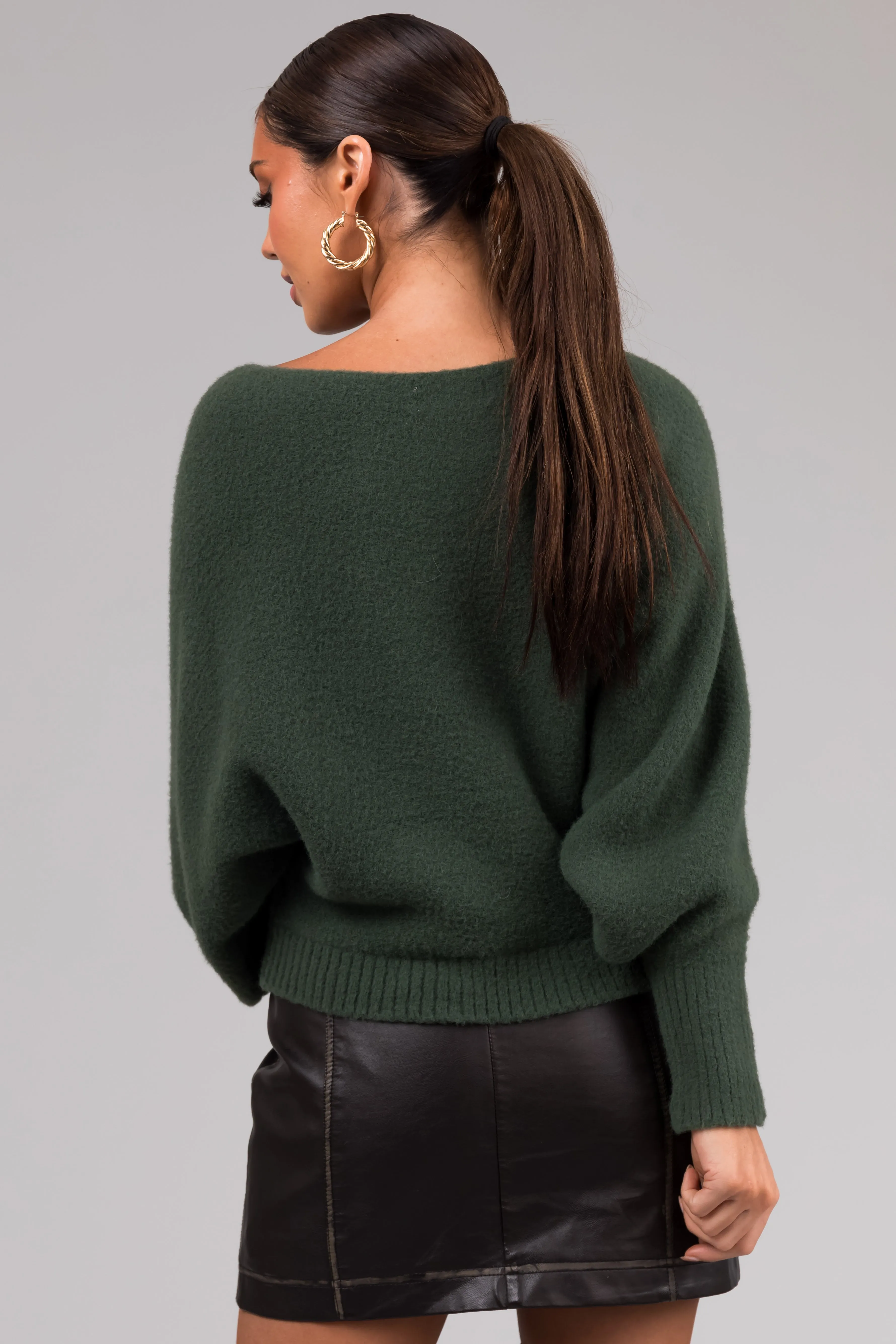 She Sky Olive Fuzzy Dolman Sleeve Sweater