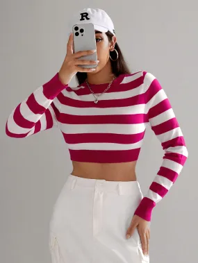 SHEIN Essnce Striped Pattern Crop Sweater