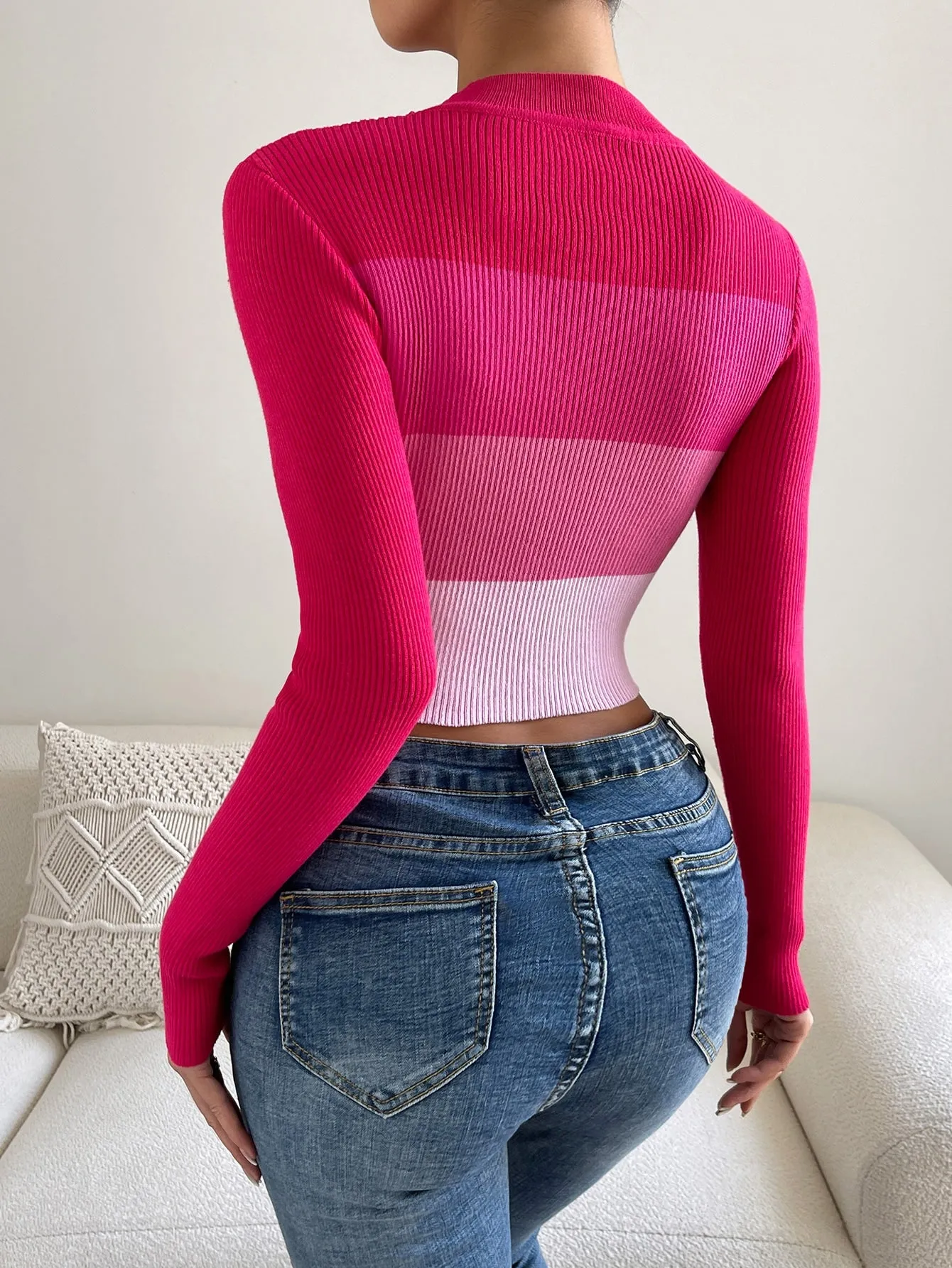 SHEIN Privé Colour Block Mock Neck Sweater