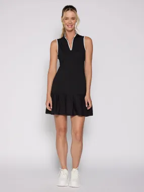 Sleeveless Half Zip Up Dress in Black