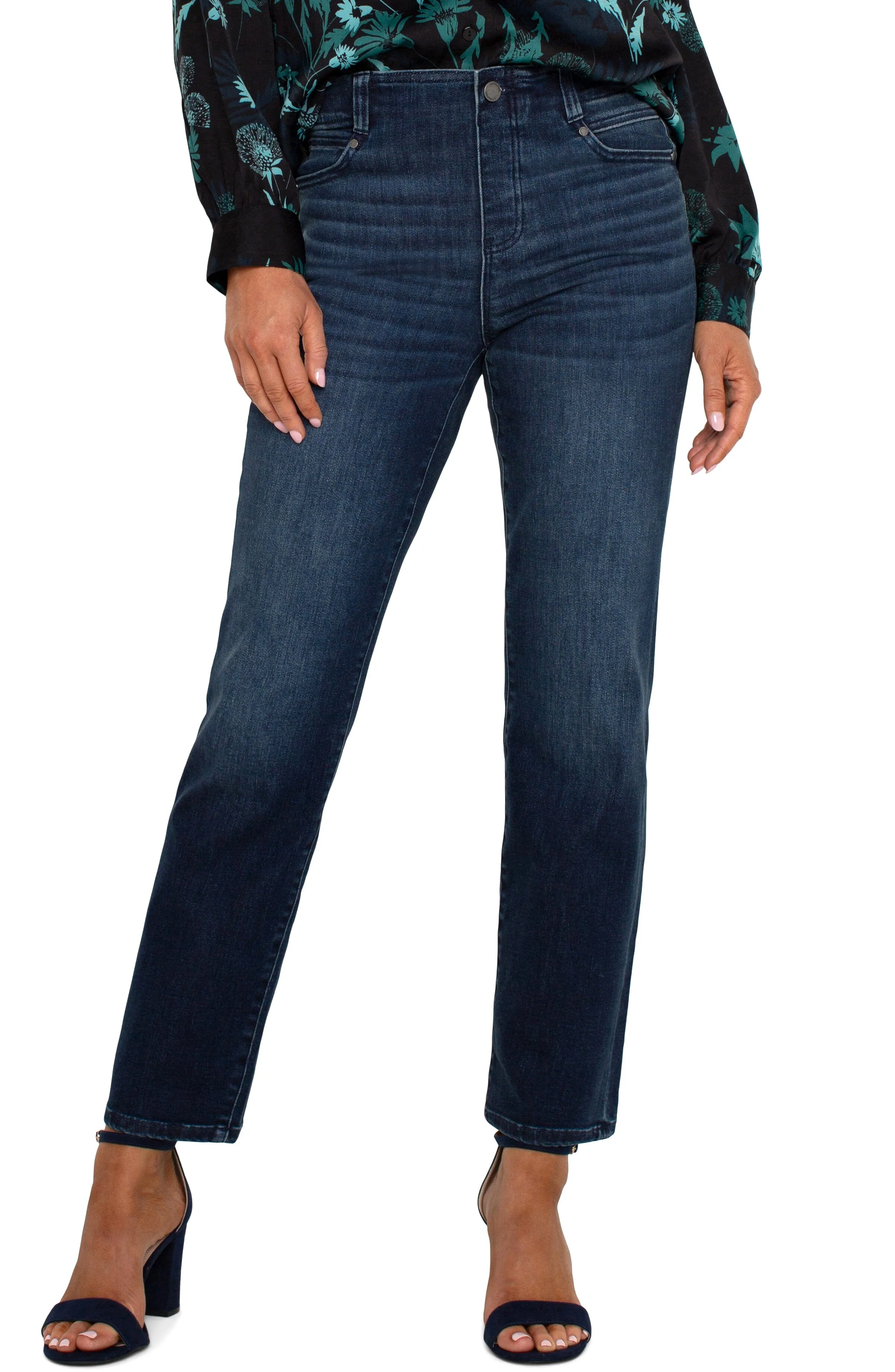 SLIM PULL ON MID RISE BLUE GIA GLIDER JEANS