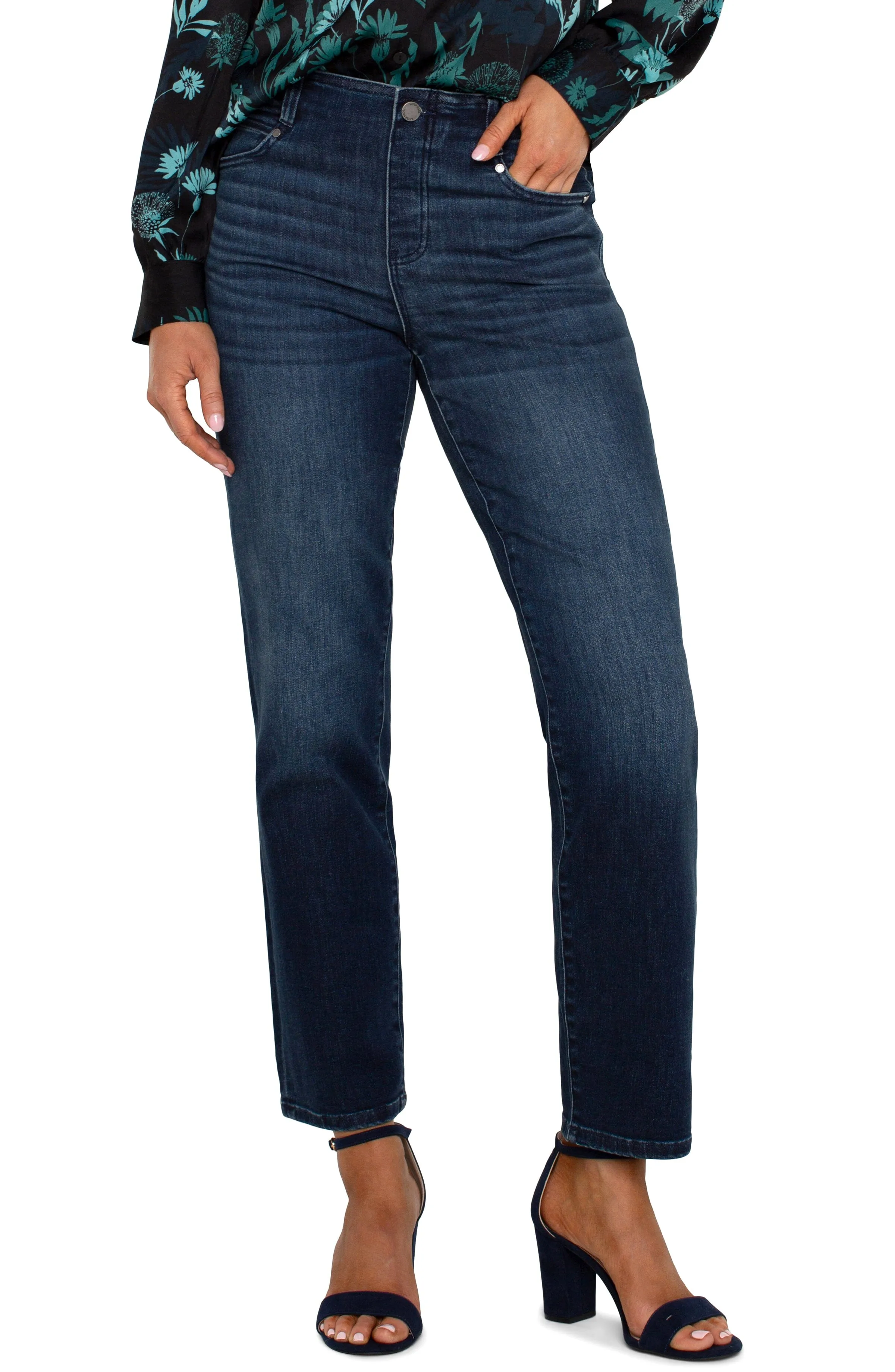 SLIM PULL ON MID RISE BLUE GIA GLIDER JEANS