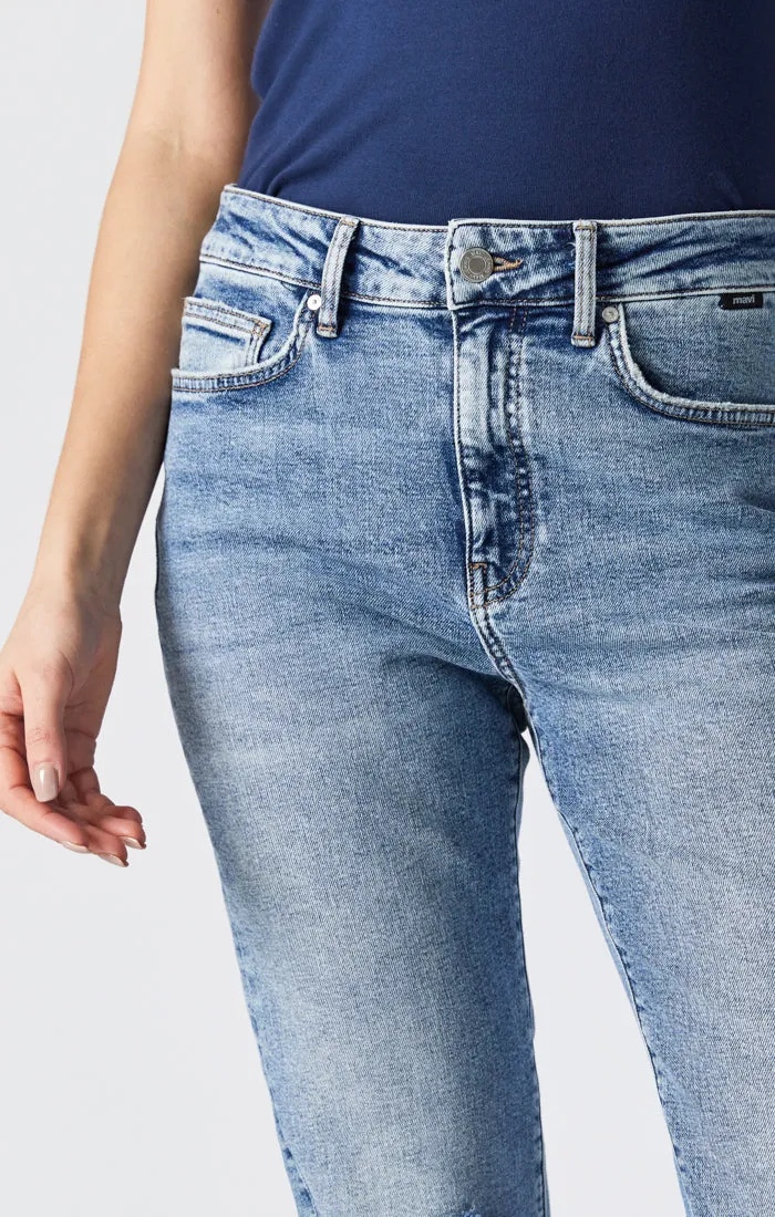 SOHO GIRLFRIEND JEANS IN LIGHT RIPPED RECYCLE BLUE