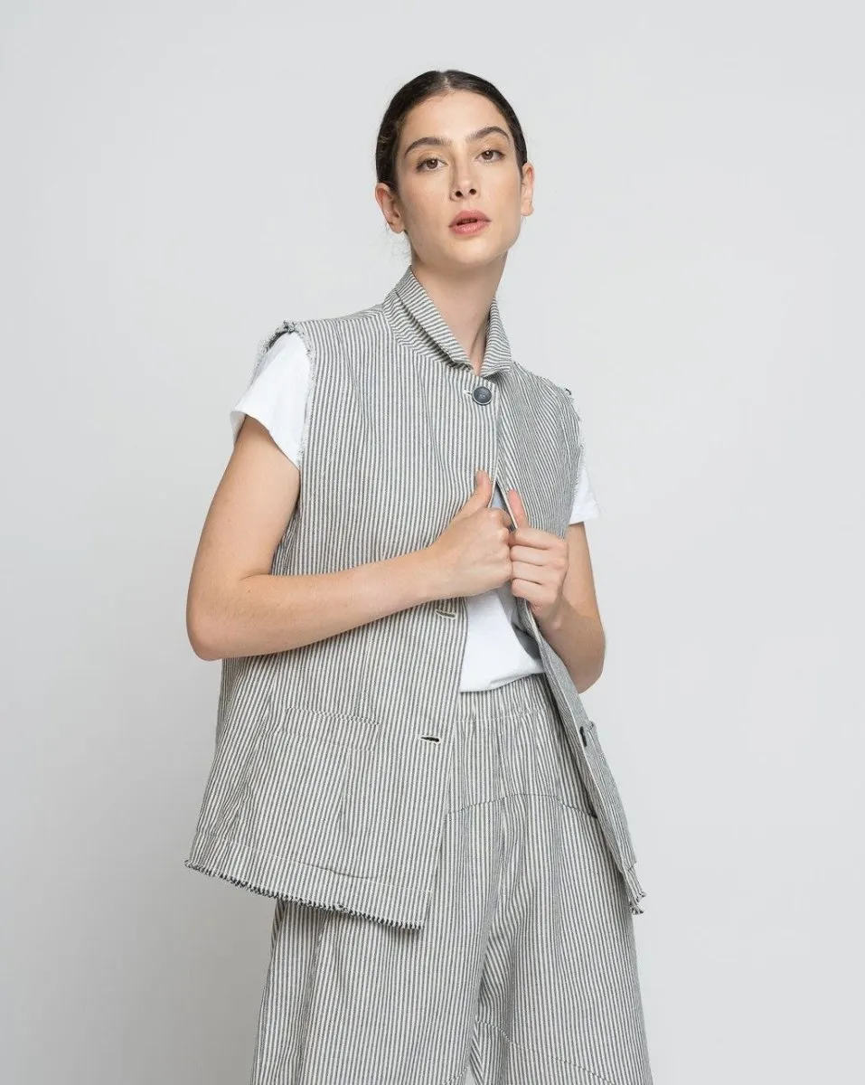 Striped Seamed Button-Up Gilet