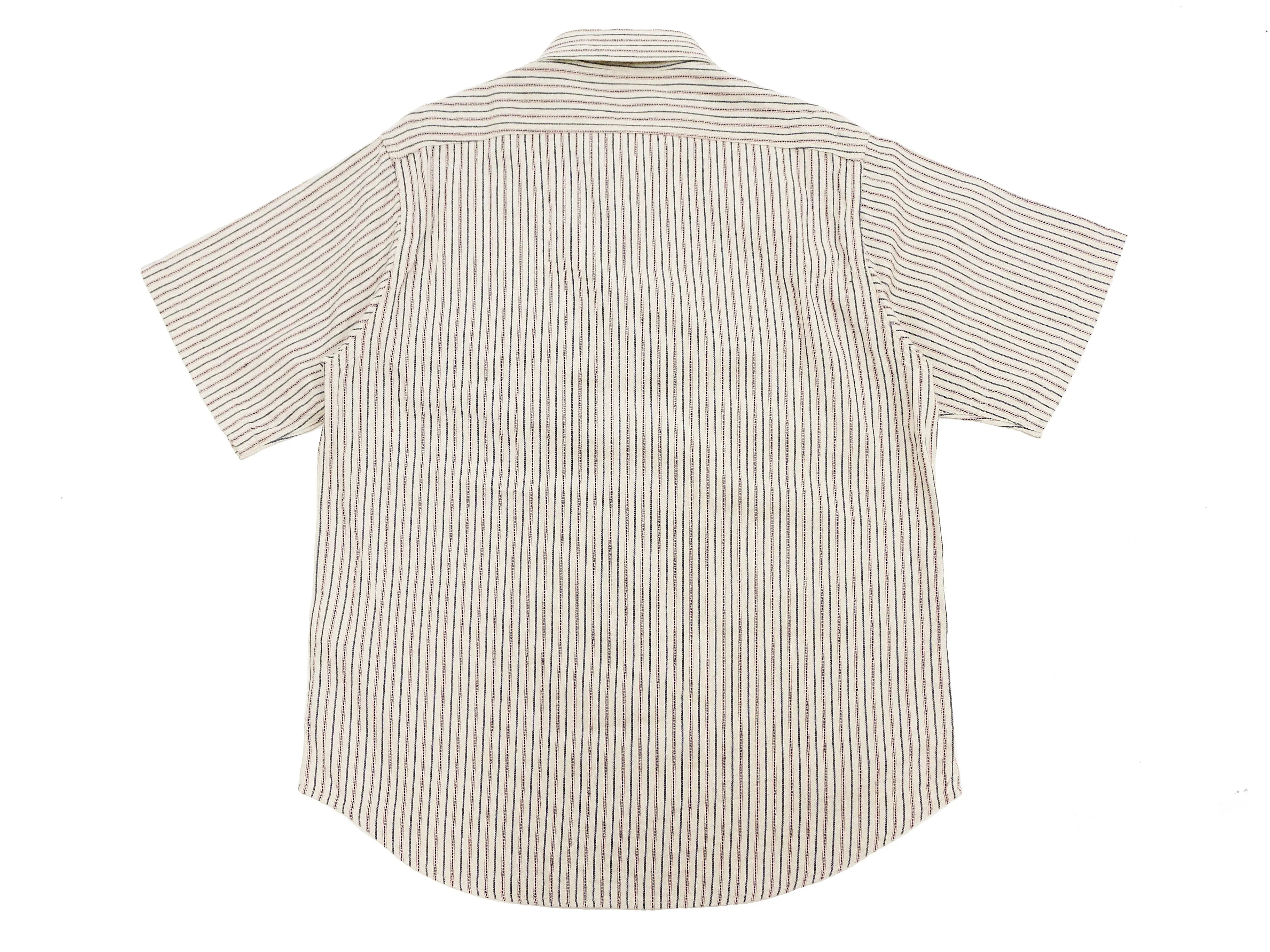 Sugar Cane Cotton Dobby Stripe Shirt Men's Casual Short Sleeve Button Up Work Shirt Vertical Multi-Striped Pattern SC39306 105 Off-White