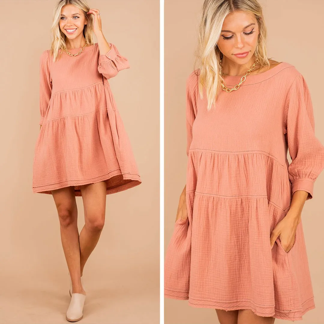 Swear By It Salmon Pink Babydoll Dress