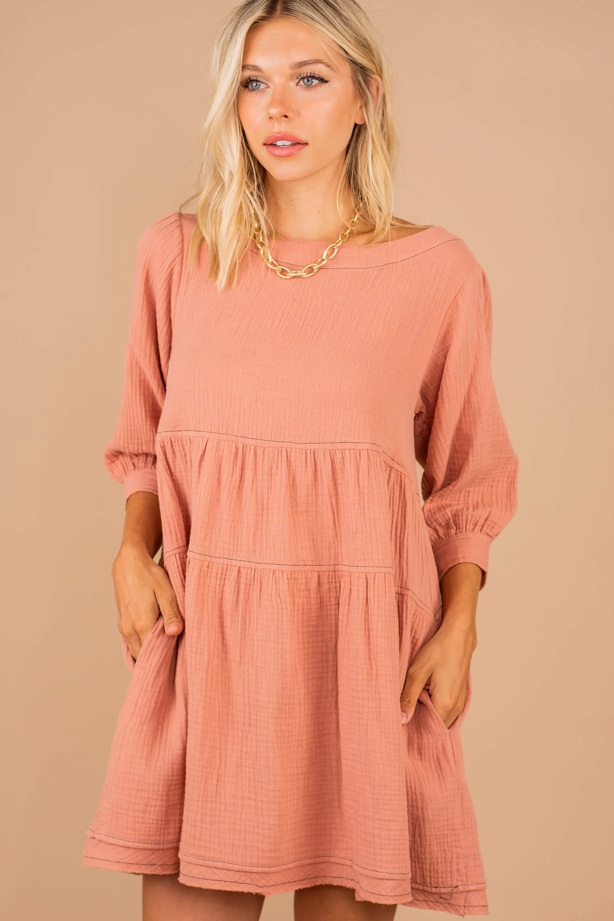 Swear By It Salmon Pink Babydoll Dress