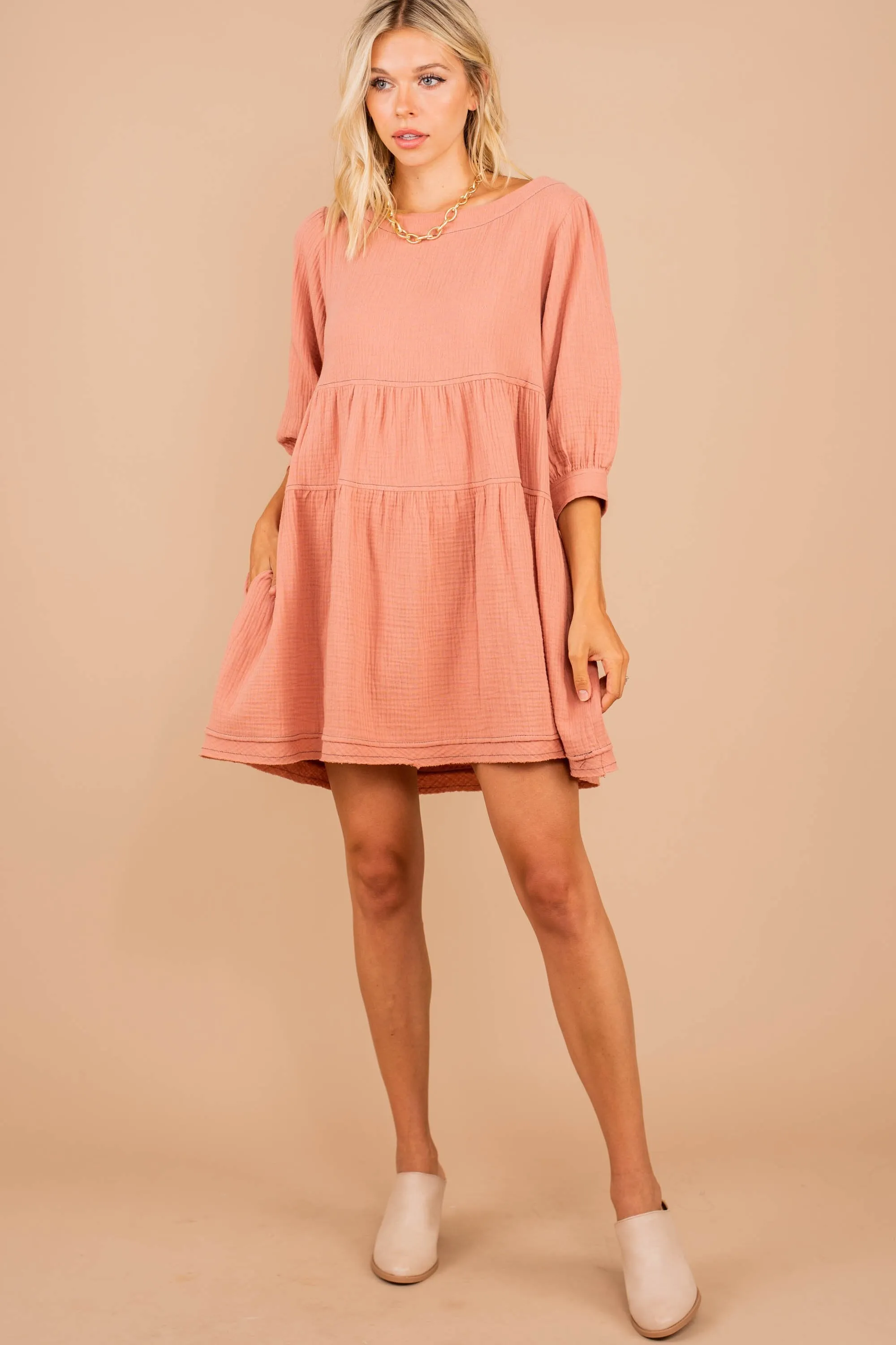 Swear By It Salmon Pink Babydoll Dress