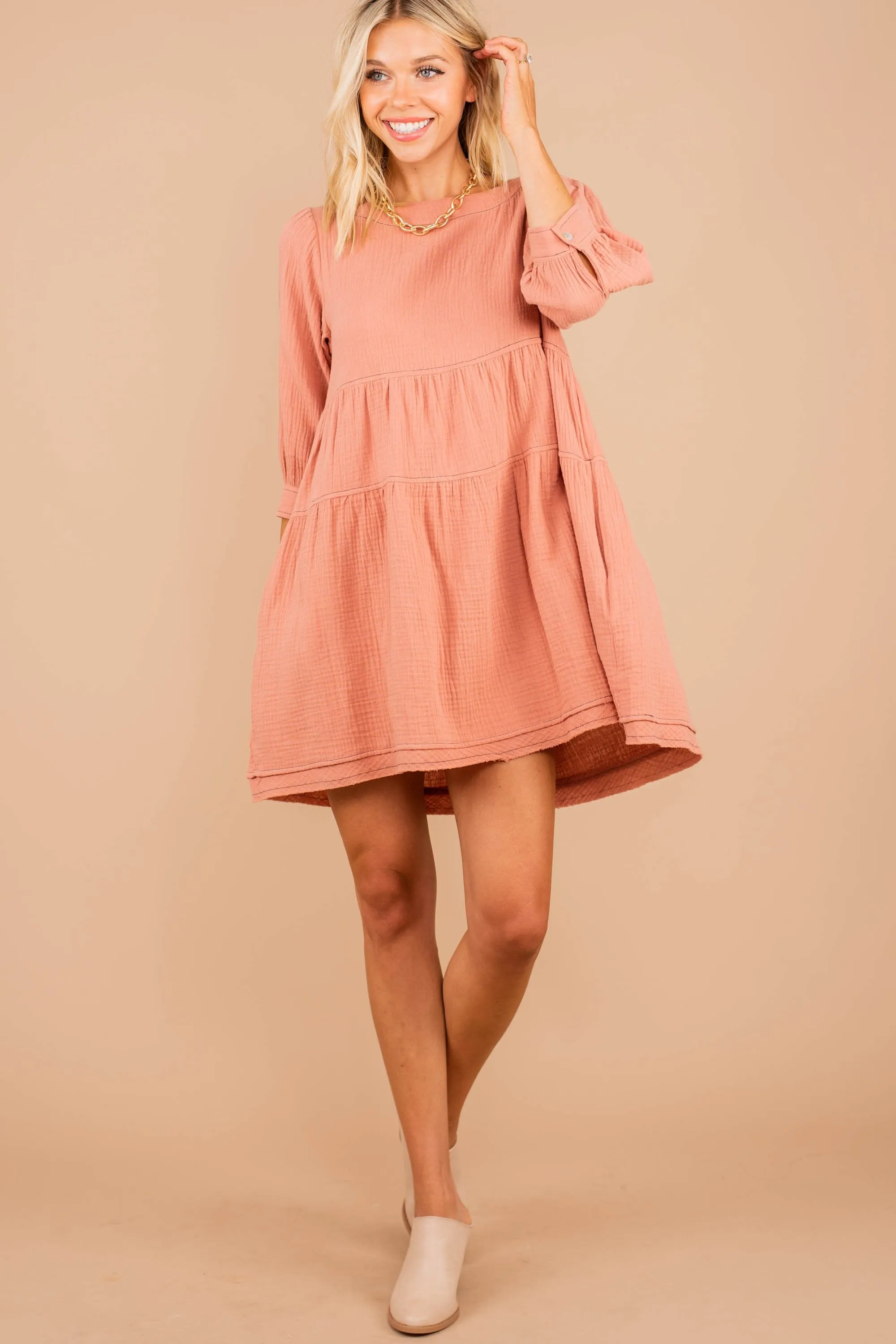 Swear By It Salmon Pink Babydoll Dress