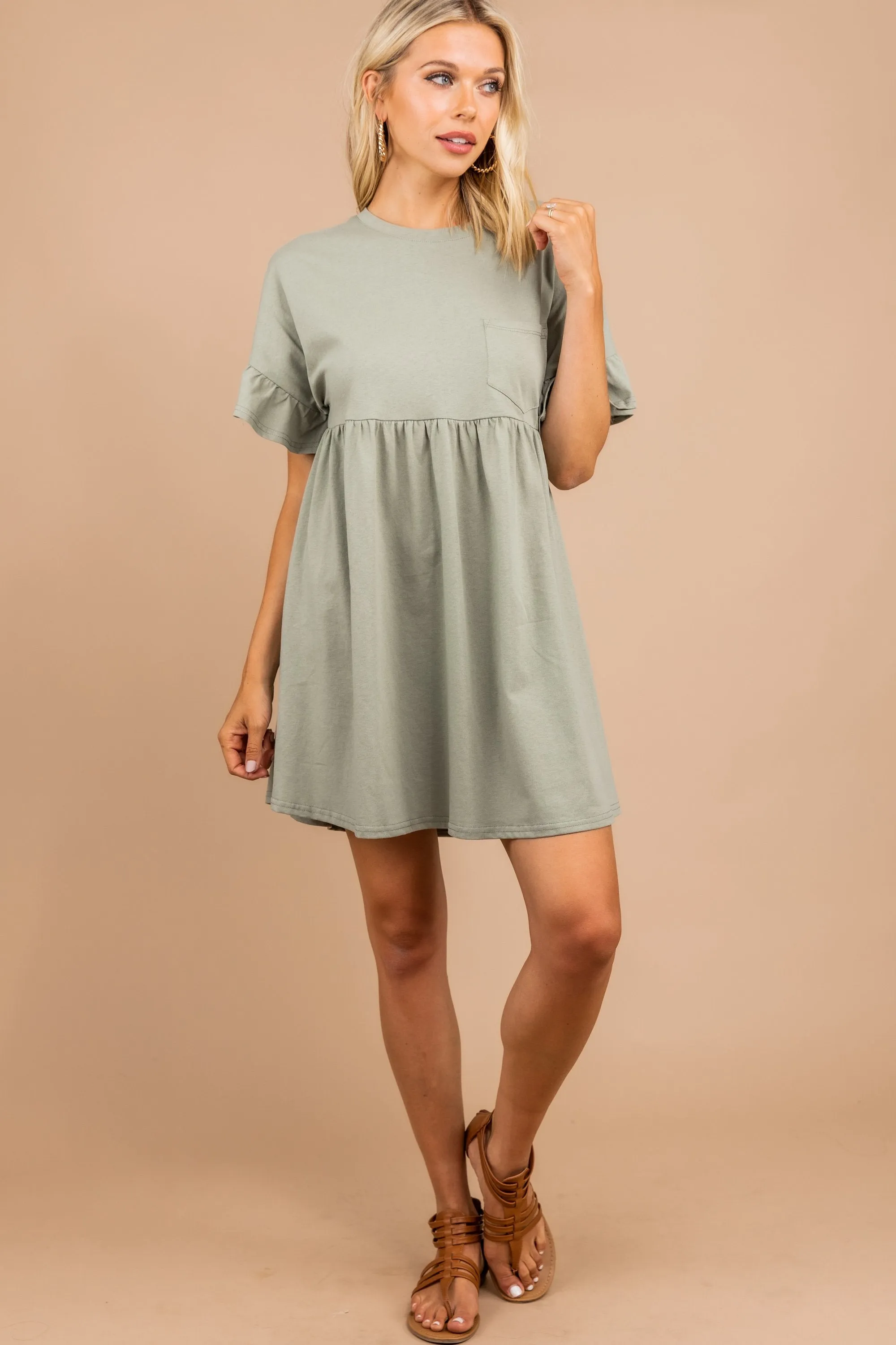 Sweet Emotions Olive Green Babydoll Dress