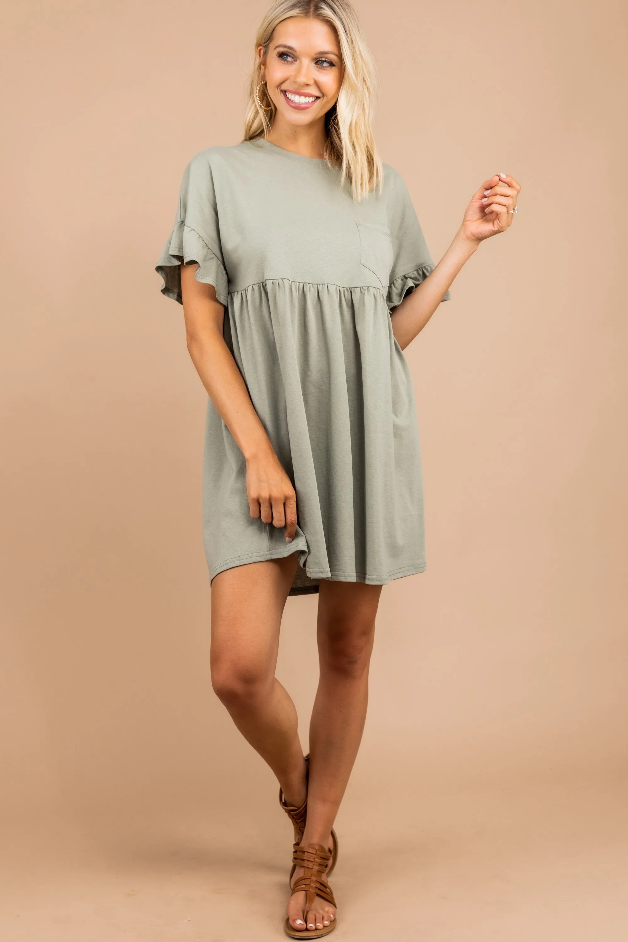 Sweet Emotions Olive Green Babydoll Dress