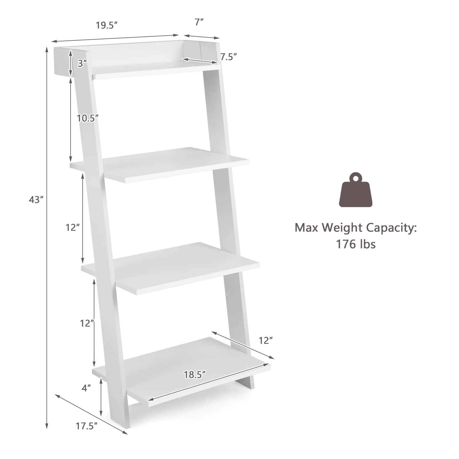 Tangkula 4 Tier Ladder Shelf, Leaning Bookshelf with Solid Wooden Frame