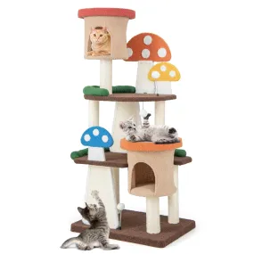 Tangkula 57.5 Inch Mushroom Cat Tree, Multi-Level Cute Cat Tower, Flower Cat Tree Tower for Indoor Cats Large